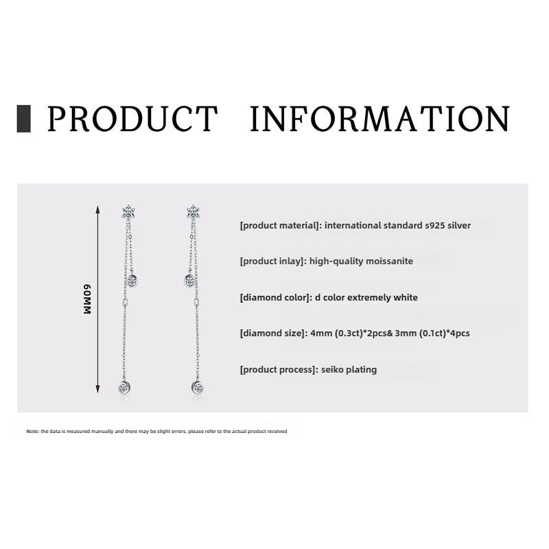 Luxurious Women's Personalized Tassel S925 Sterling Silver Inlaid Moissanite Earrings, Exquisite Women's Fashion Accessories with Sparkling Details