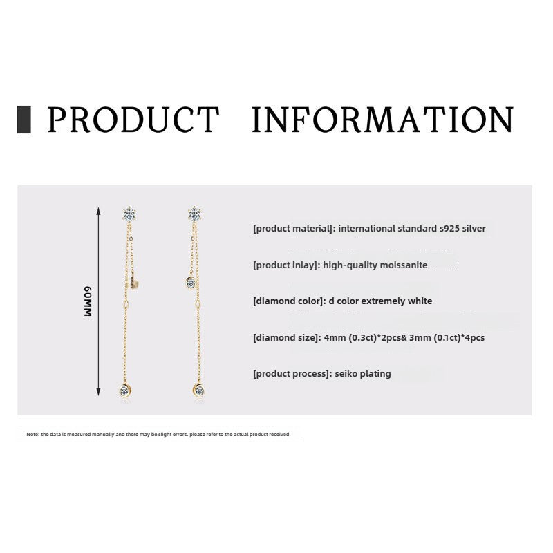 Luxurious Women's Personalized Tassel S925 Sterling Silver Inlaid Moissanite Earrings, Exquisite Women's Fashion Accessories with Sparkling Details