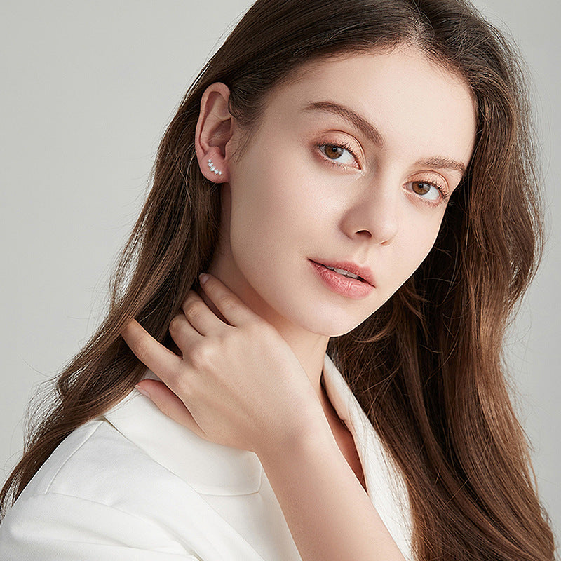 Sterling Silver Moissanite Earrings for Women Curved Design Girls Holiday Gift Jewelry