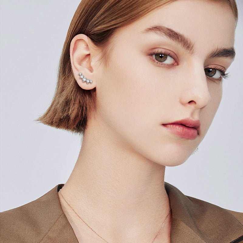 Sterling Silver Moissanite Earrings for Women Curved Design Girls Holiday Gift Jewelry