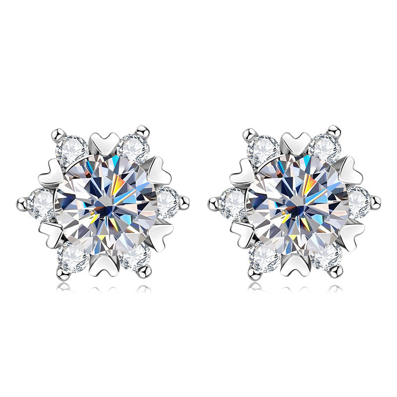 New Girls Silver Jewelry Classic S925 Silver Clover Earrings for Fashion Ladies with Moissanite, Best Gift for Her.