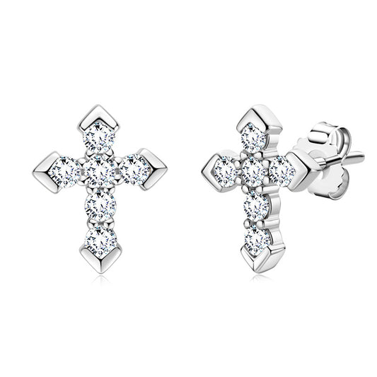Personalized Cross Stud Earrings S925 Sterling Silver Inlaid with Moissanite, Simple Earrings