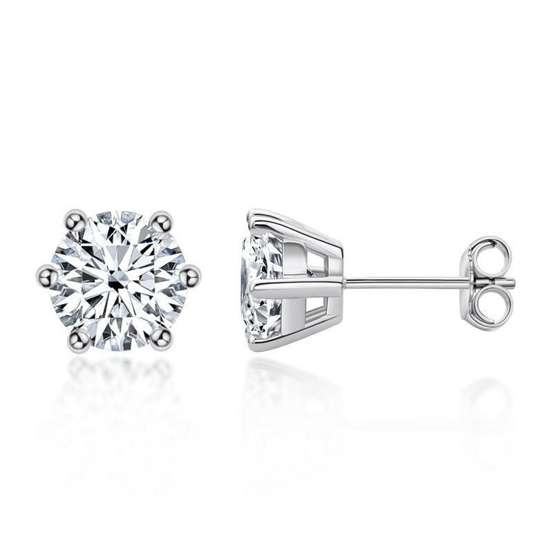 Classic Ladies Jewelry, Six-Claw Moissanite Stud Earrings Design S925 Sterling Silver Ear Jewelry Earrings for Girls - LovelyDomi