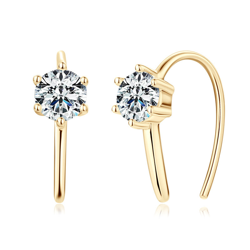 Fashion Design K-gold Jewelry for Women Elegant  U-shaped Stud Earrings Dazzling S925 Silver Inlaid Moissanite Earrings for Girls Birthday Gift.