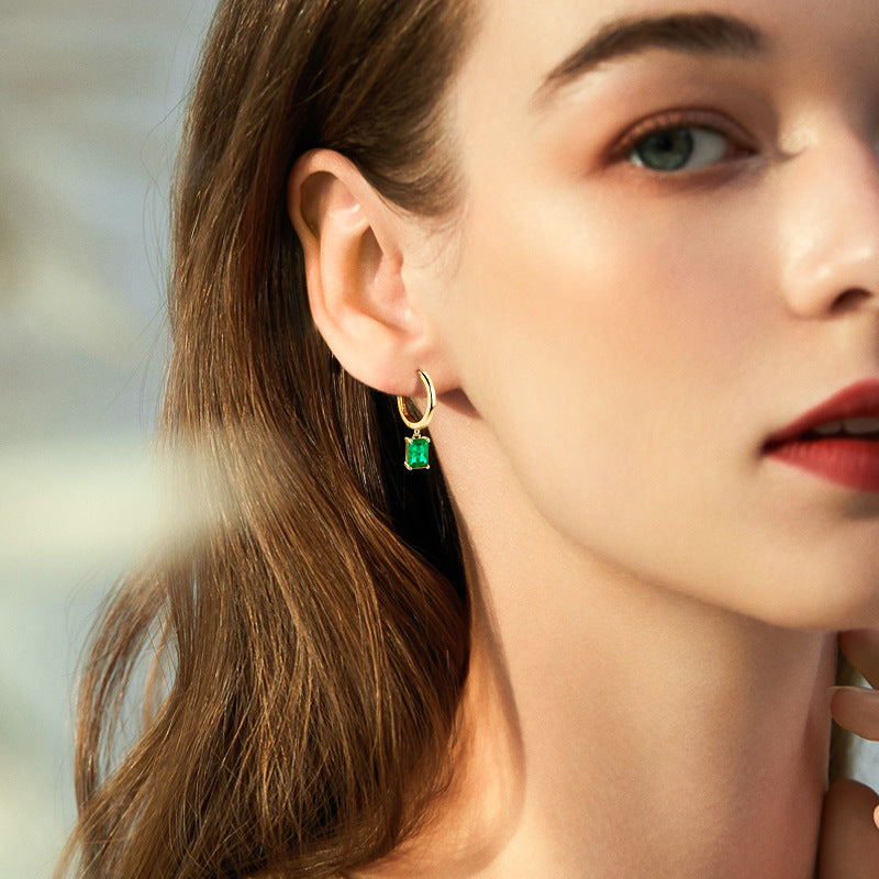 Exquisite Emerald S925 Silver Rectangle Earrings for Vintage Fashionistas, Perfect Holiday Gifts
