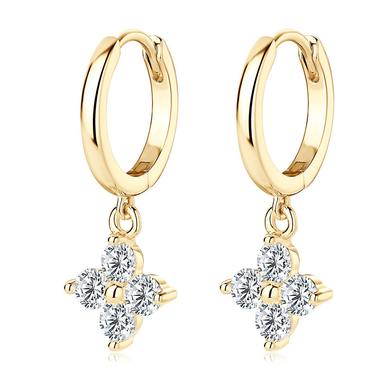New Girls Silver Jewelry Classic S925 Silver Clover Earrings for Fashion Ladies with Moissanite, Best Gift for Her.