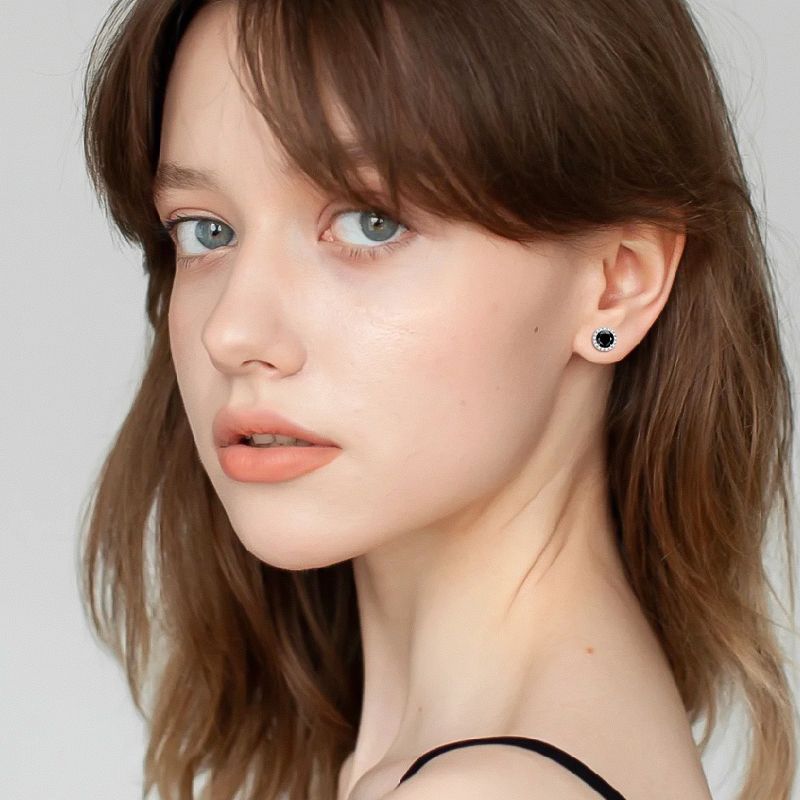 Girls' Favorite Black Mozzarella Diamond Stud Earrings Luxury Silver Jewelry Stunning S925 Sterling Silver Ear Accessories