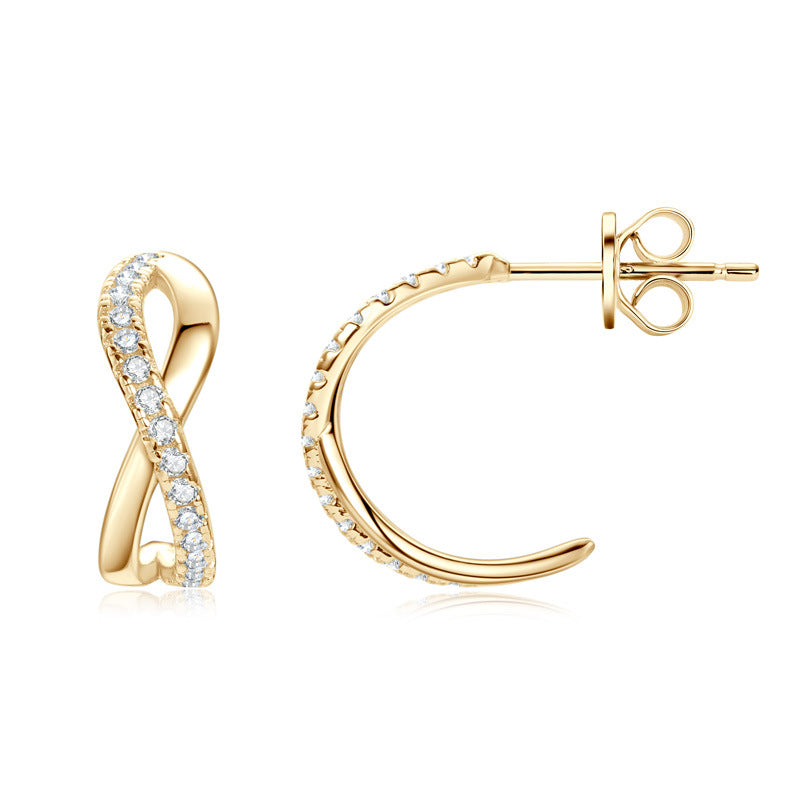 Exquisite X-shaped Stud Earrings in Sterling Silver with Moissanite, Unique Jewelry for Women