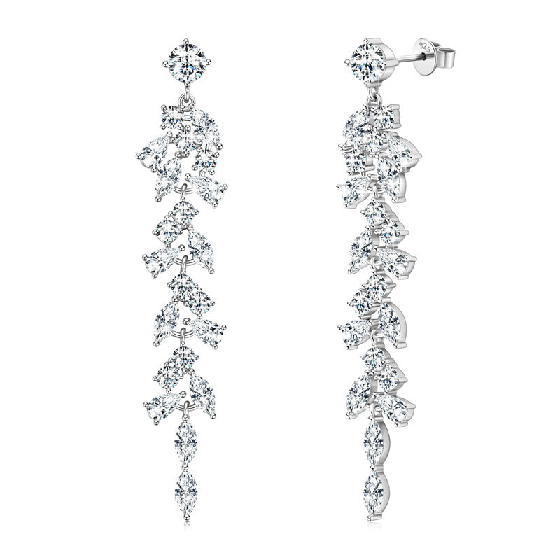 Glimmering Luxury Fringed Earrings in S925 Sterling Silver with Zircon Highlights for Fashionable Girls
