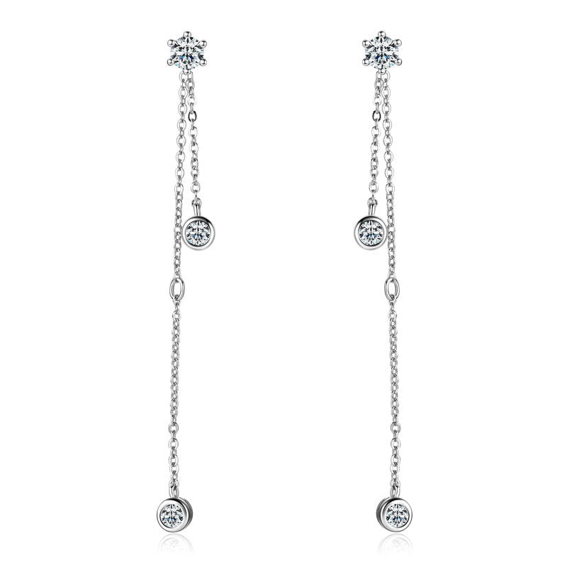 Luxurious Women's Personalized Tassel S925 Sterling Silver Inlaid Moissanite Earrings, Exquisite Women's Fashion Accessories with Sparkling Details
