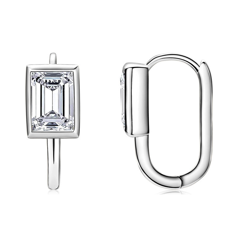 Exquisite New Women's S925 Silver Rectangular Moissanite Earrings with U-Shaped Design - Ideal Holiday Gift