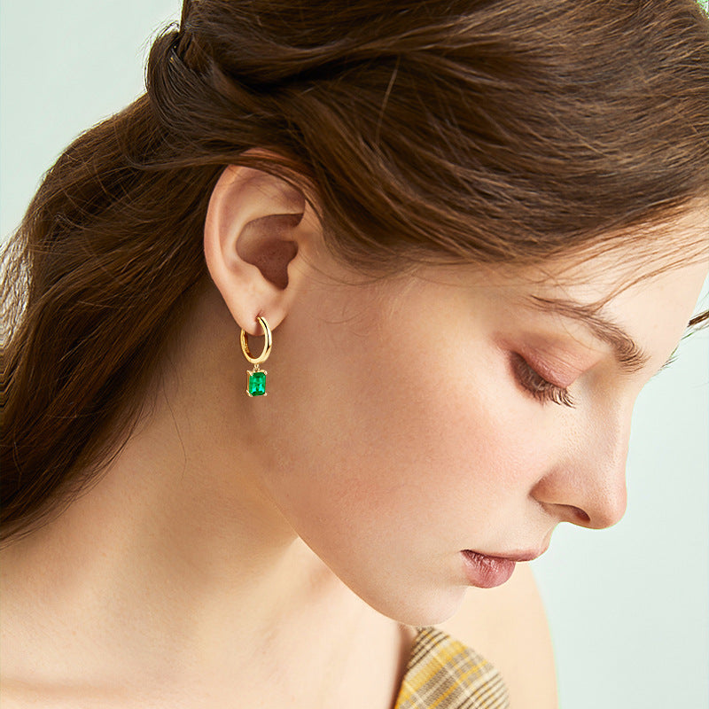 Exquisite Emerald S925 Silver Rectangle Earrings for Vintage Fashionistas, Perfect Holiday Gifts