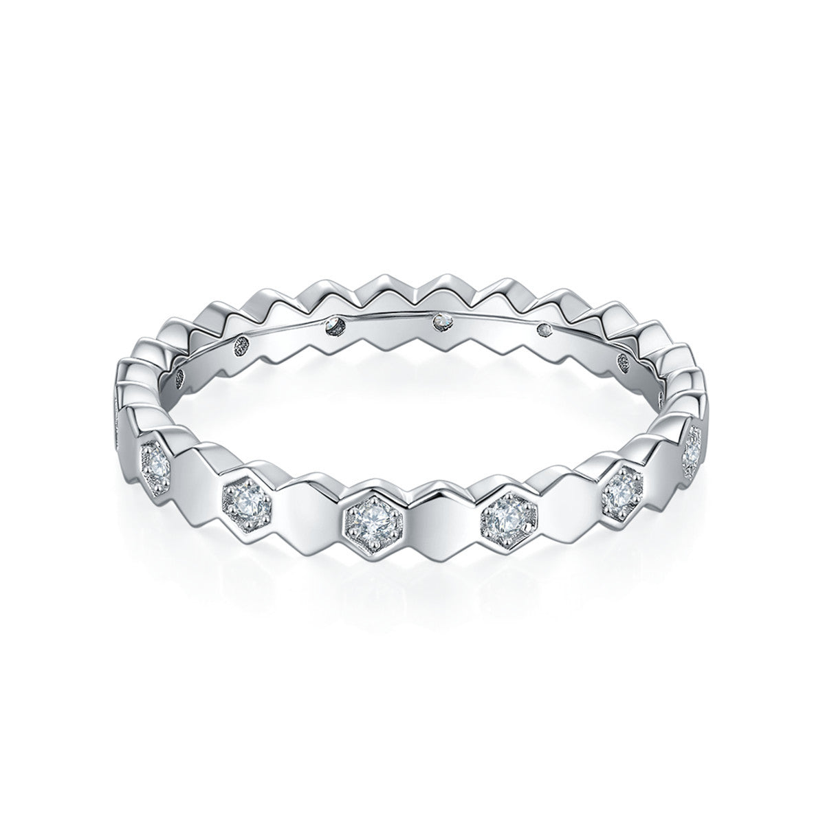 Stunning Honeycomb Ring with Moissanite Stones Set in S925 Sterling Silver - Beautiful Girl's Fashion Jewelry.