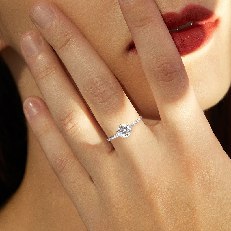 Stunning Moissanite Rings for Classic Silver Jewelry with Six-Claw Moissanite Proposal Ring Valentine's Day Gift: Gorgeous Ring in Sterling Silver.