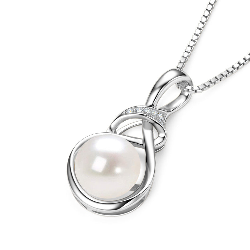 Elegant S925 Sterling Silver Pendant Necklace with 9mm Pearl and Moissanite - Ideal Mother's Day Gift for Stylish Women