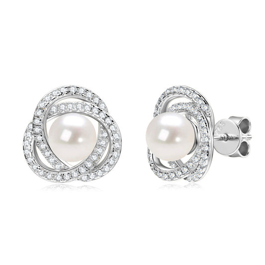 Elegant Silver Jewelry: Simple Moissanite Flower & Natural Freshwater Pearl Stud Earrings, Women's Versatile S925 Accessories