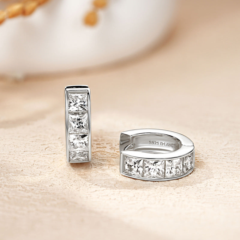 Chic Women's Moissanite Diamond Earrings in Sterling Silver, Sparkling Square Ear Ornaments - LovelyDomi