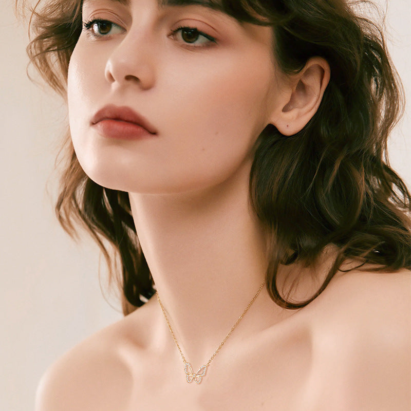 Elegant Butterfly Necklace for Girls, Valentine's Day Gift in S925 Sterling Silver Plated 18K Gold Fashion Ladies Jewelry - LovelyDomi