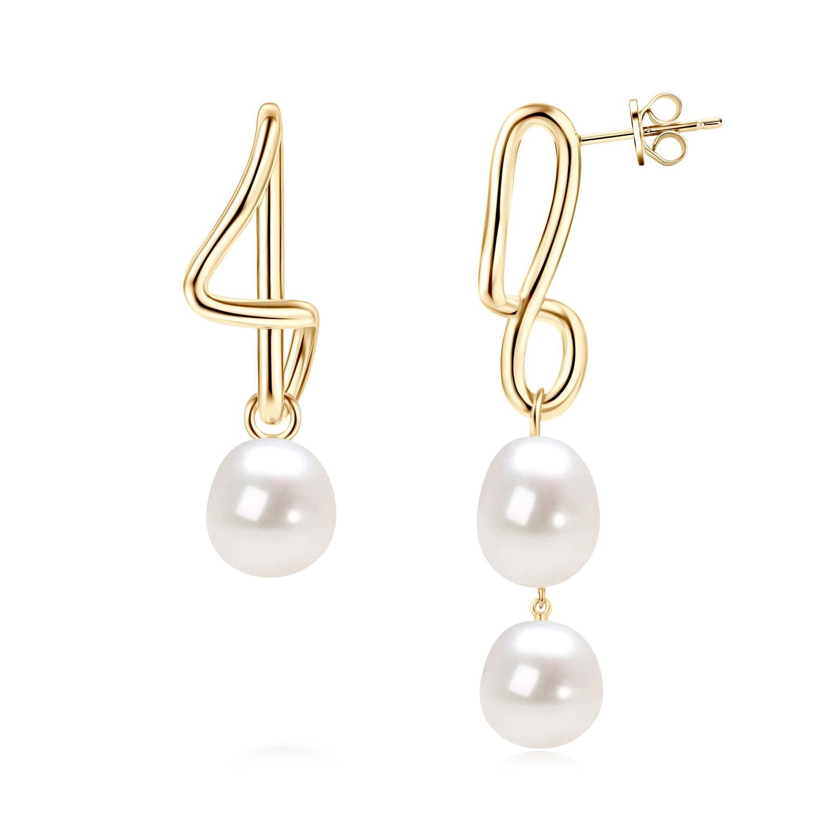 Elegant and Unique Ladies Pearl Earrings in Asymmetrical Design, 925 Sterling Silver Jewelry for Women - LovelyDomi