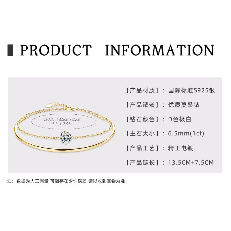 Trendy Women's S925  Silver Stacked Moissanite Bracelet Light Luxury Design