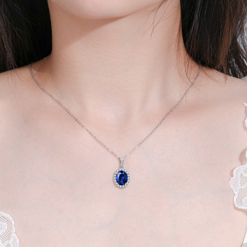 Exquisite Ladies S925 Sterling Silver Ocean Heart Pendant Necklace with Blue Zircon Inlay, Simple Jewelry Gift for Holiday Season