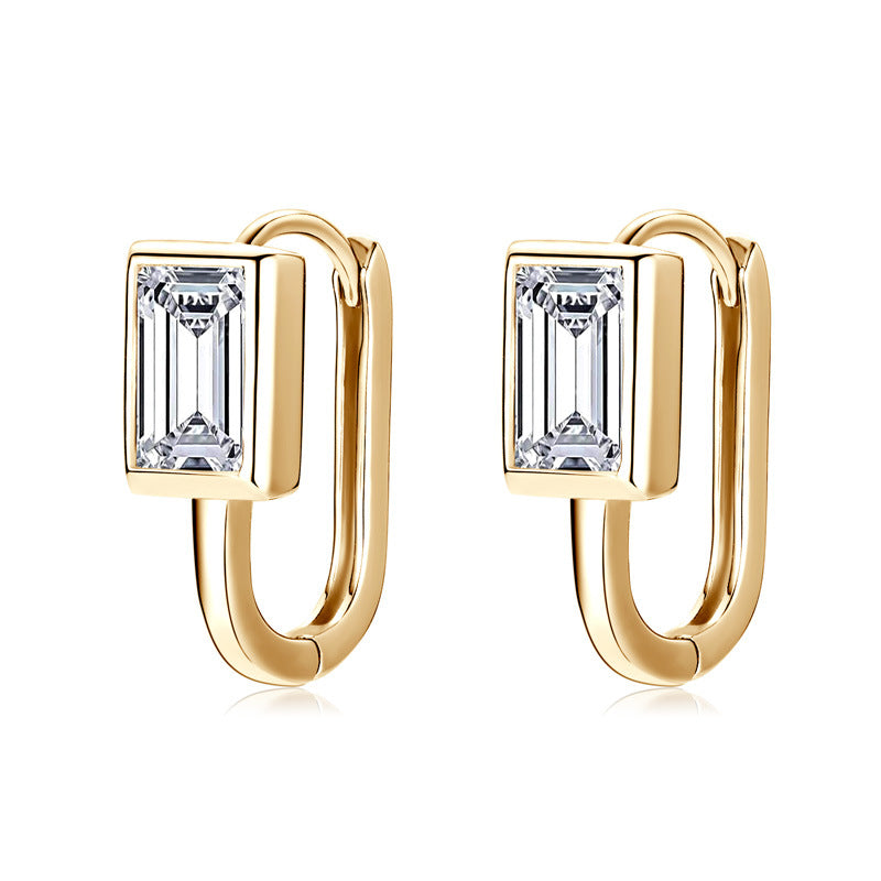 Exquisite New Women's S925 Silver Rectangular Moissanite Earrings with U-Shaped Design - Ideal Holiday Gift