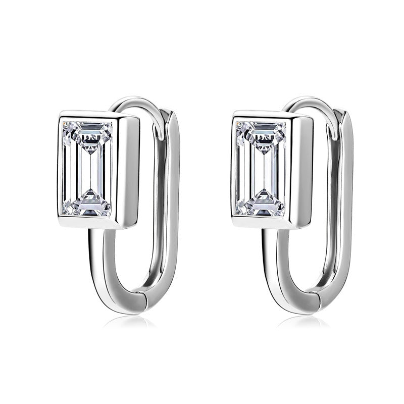 Exquisite New Women's S925 Silver Rectangular Moissanite Earrings with U-Shaped Design - Ideal Holiday Gift