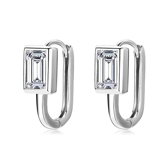 Exquisite New Women's S925 Silver Rectangular Moissanite Earrings with U-Shaped Design - Ideal Holiday Gift
