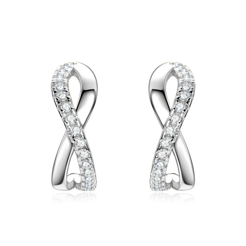 Exquisite X-shaped Stud Earrings in Sterling Silver with Moissanite, Unique Jewelry for Women