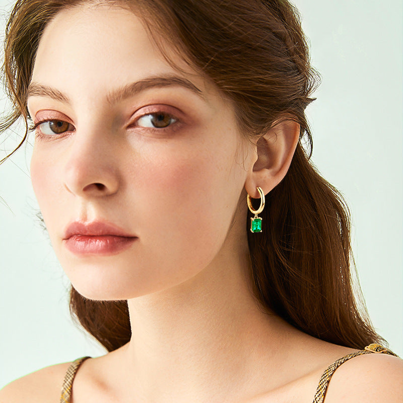 Exquisite Emerald S925 Silver Rectangle Earrings for Vintage Fashionistas, Perfect Holiday Gifts