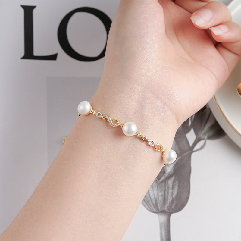 Elegant Silver Moissanite Pearl Bracelet, Natural Freshwater Pearl Jewelry for Women, Mother's Day Gift
