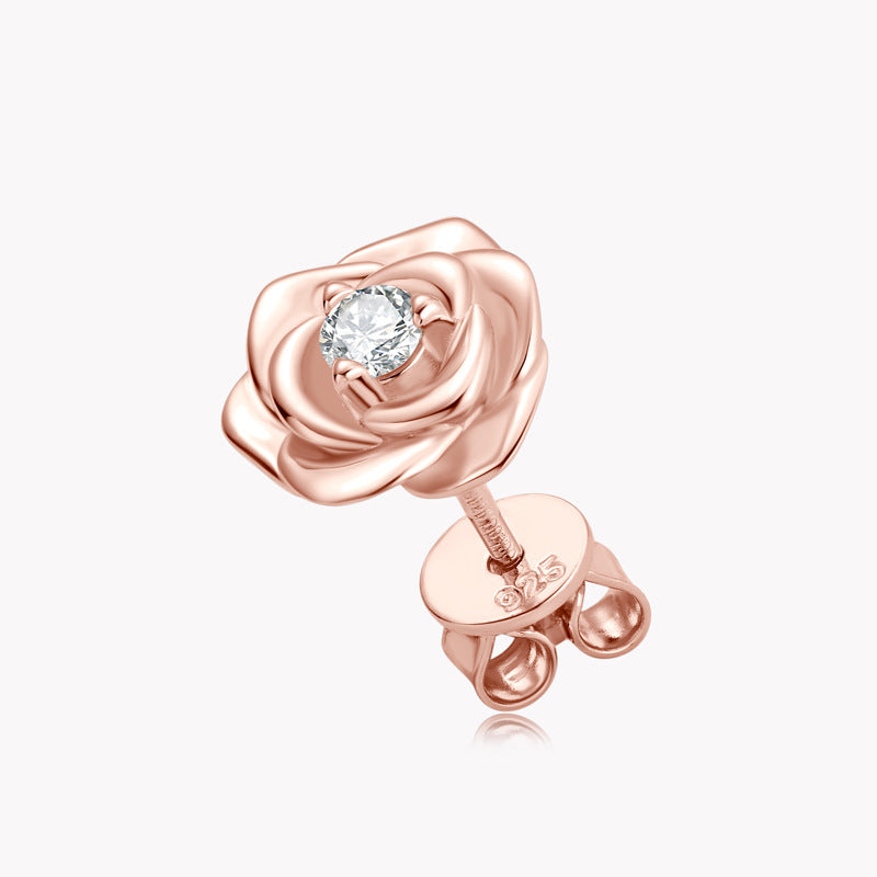 New Ladies Jewelry: Fashion Ins Style Rose Gold Moissanite Stud Earrings S925 Tremella - Perfect for Any Occasion!.