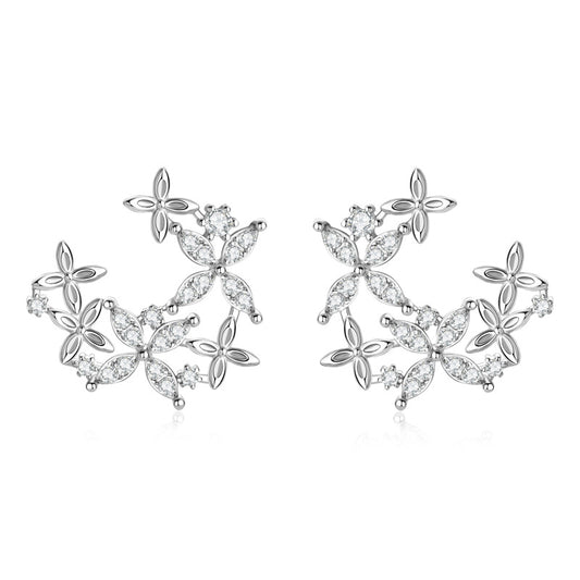 Fashion Girls Silver Jewelry, Stunning Moissanite Earrings with Unique Four-leaf Clover Design for Women.