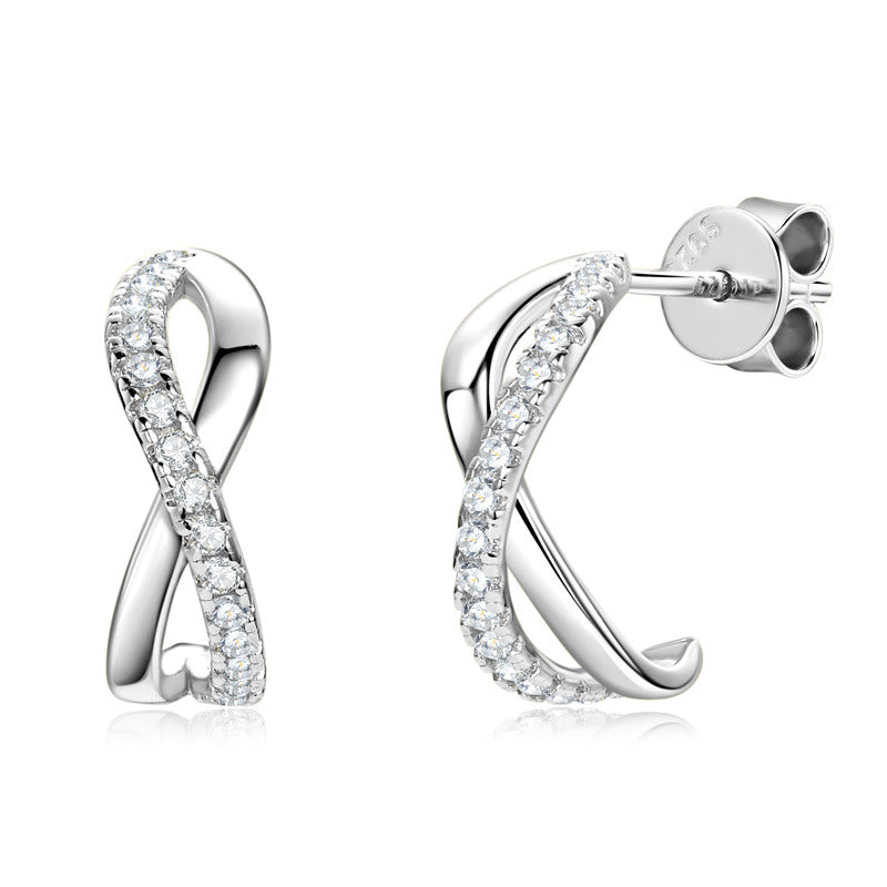 Exquisite X-shaped Stud Earrings in Sterling Silver with Moissanite, Unique Jewelry for Women