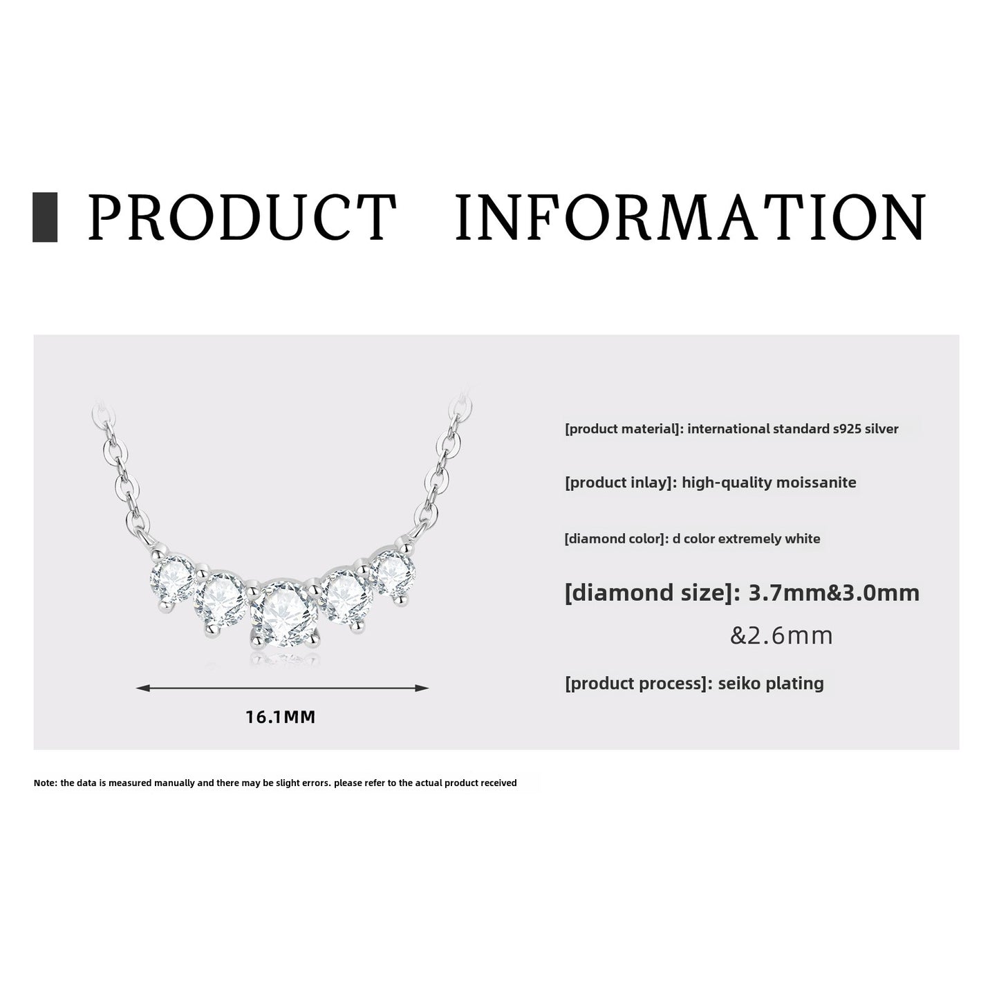 Fashion Design  Jewelry for Women Moissanite Pendant Necklace New Ladies S925 Sterling Silver Chain  Necklace Length 45cm.