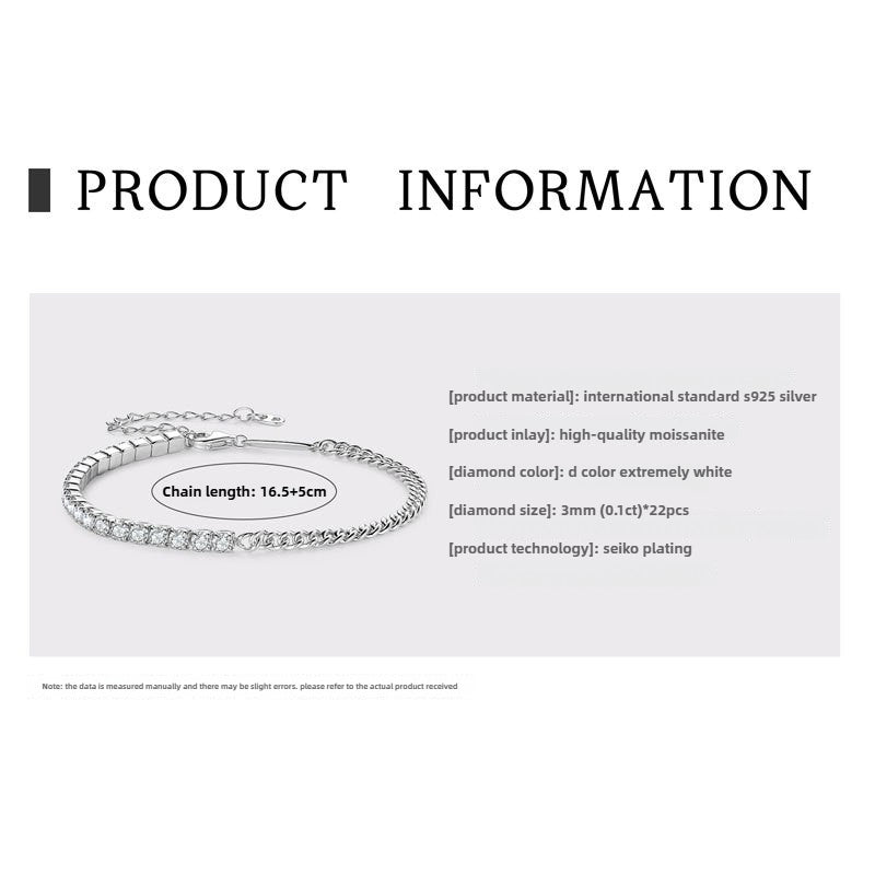 Exquisite Women's Fashion Jewelry: Personalized S925 Silver Moissanite Bracelet for Elegance and Style