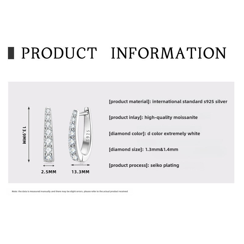 Exclusive S925 Silver Moissanite Earrings: Superior Quality Lightweight Luxury Girls' U-Shaped Ear Buckles