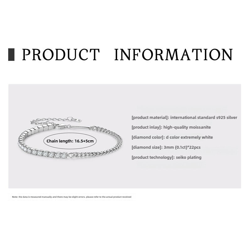 Luxurious Mozambican Diamond Full Diamond Bracelet in High-end S925 Sterling Silver for Women, Exquisite Ins Jewelry