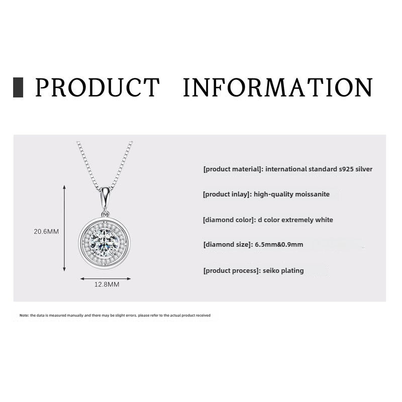 Sparkle in Style with New Ladies S925 Sterling Silver Moissanite Saucer Pendant Necklace - Unique Fashion Jewelry Gift
