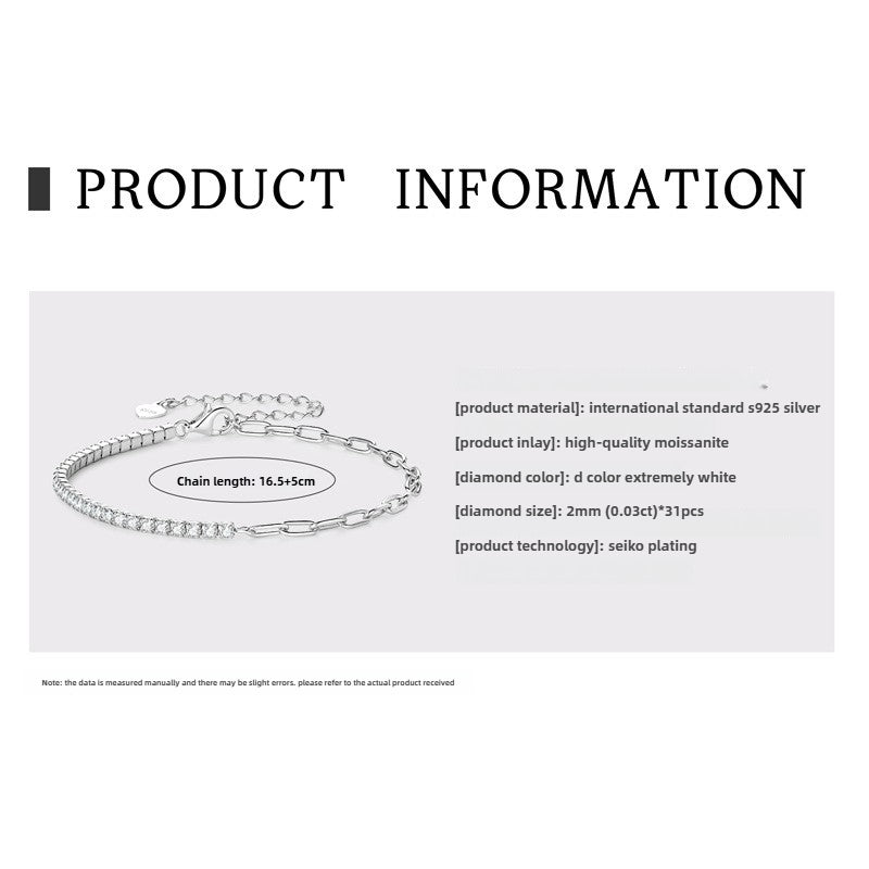 Luxurious Mozambican Diamond Full Diamond Bracelet in High-end S925 Sterling Silver for Women, Exquisite Ins Jewelry