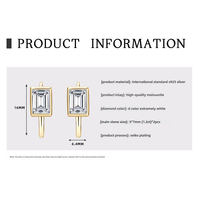 Exquisite New Women's S925 Silver Rectangular Moissanite Earrings with U-Shaped Design - Ideal Holiday Gift