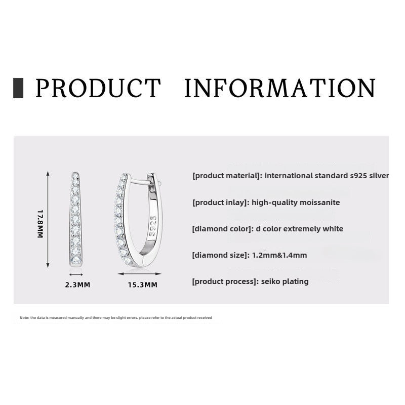 Exclusive S925 Silver Moissanite Earrings: Superior Quality Lightweight Luxury Girls' U-Shaped Ear Buckles
