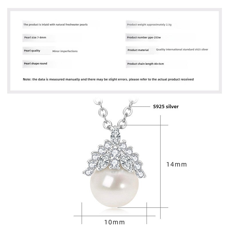 Exquisite S925 Sterling Silver Crown Pendant Necklace with Moissanite and Pearl - Fashion Jewelry Gift for Women