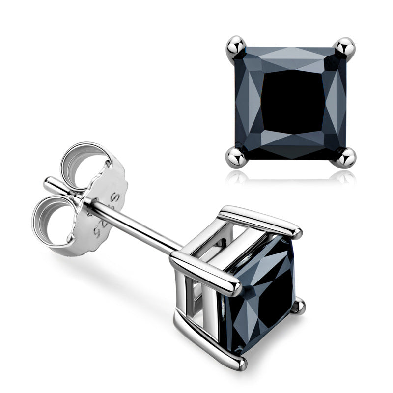Girls' Favorite Black Mozzarella Diamond Stud Earrings Luxury Silver Jewelry Stunning S925 Sterling Silver Ear Accessories