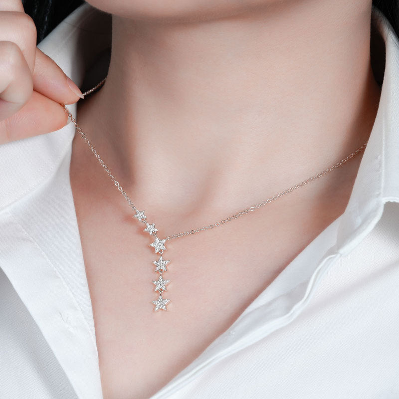 Stunning Moissanite S925 Silver Necklace, Light Luxury Starry Sky Pendant Necklaces for Fashion-forward Women