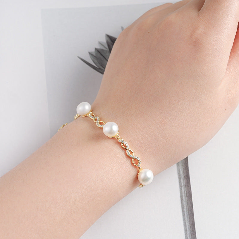 Elegant Silver Moissanite Pearl Bracelet, Natural Freshwater Pearl Jewelry for Women, Mother's Day Gift