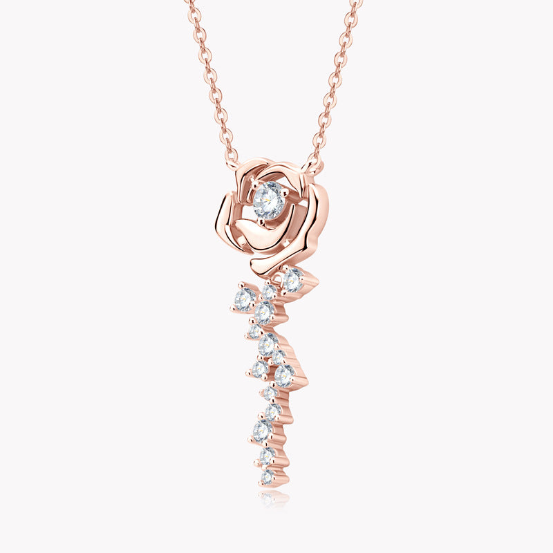 Elegant Rose Gold Necklace with Female Moissanite Accent, 925 Sterling Silver Chain for Women