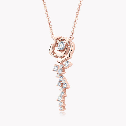 Elegant Rose Gold Necklace with Female Moissanite Accent, 925 Sterling Silver Chain for Women