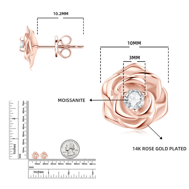 New Ladies Jewelry: Fashion Ins Style Rose Gold Moissanite Stud Earrings S925 Tremella - Perfect for Any Occasion!.
