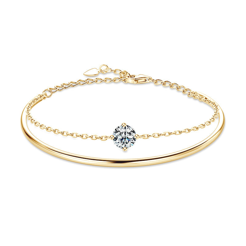 Trendy Women's S925  Silver Stacked Moissanite Bracelet Light Luxury Design
